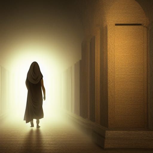Mummy Walks Through Tomb in Ominous Horror Style