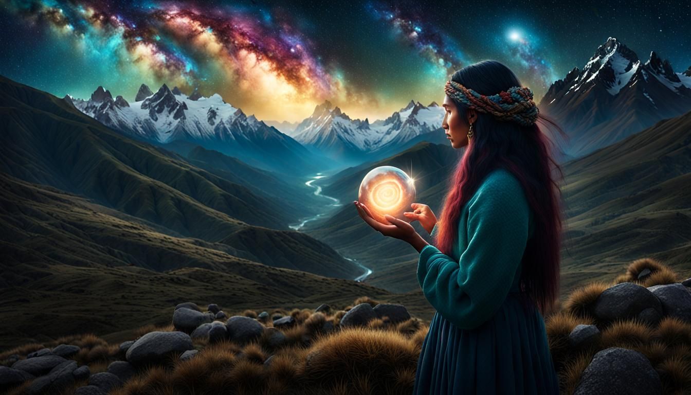 Woman Holding Galaxy in Hands: Fairytale Watercolor