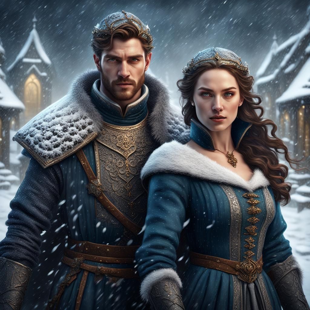 Medieval Couple in Snowstorm: Fantasy Concept Art