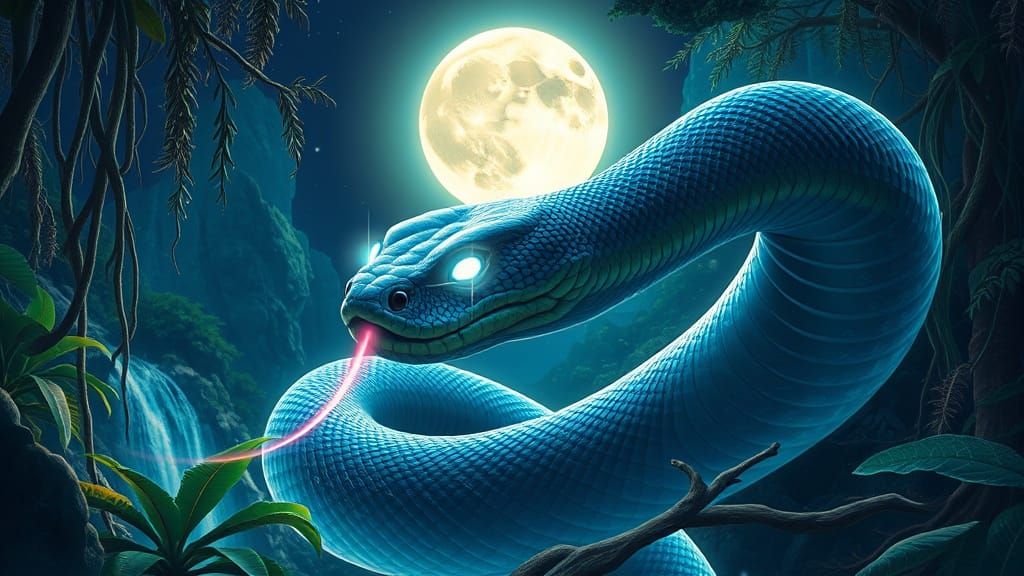 Ethereal Boa Constrictor in Crystaline Azure Forest