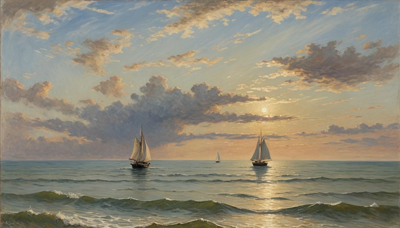 Romantic Seascape Painting in Impressionist Style