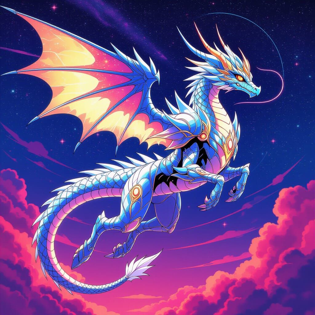 Majestic Star Dragon in Neon Sky
