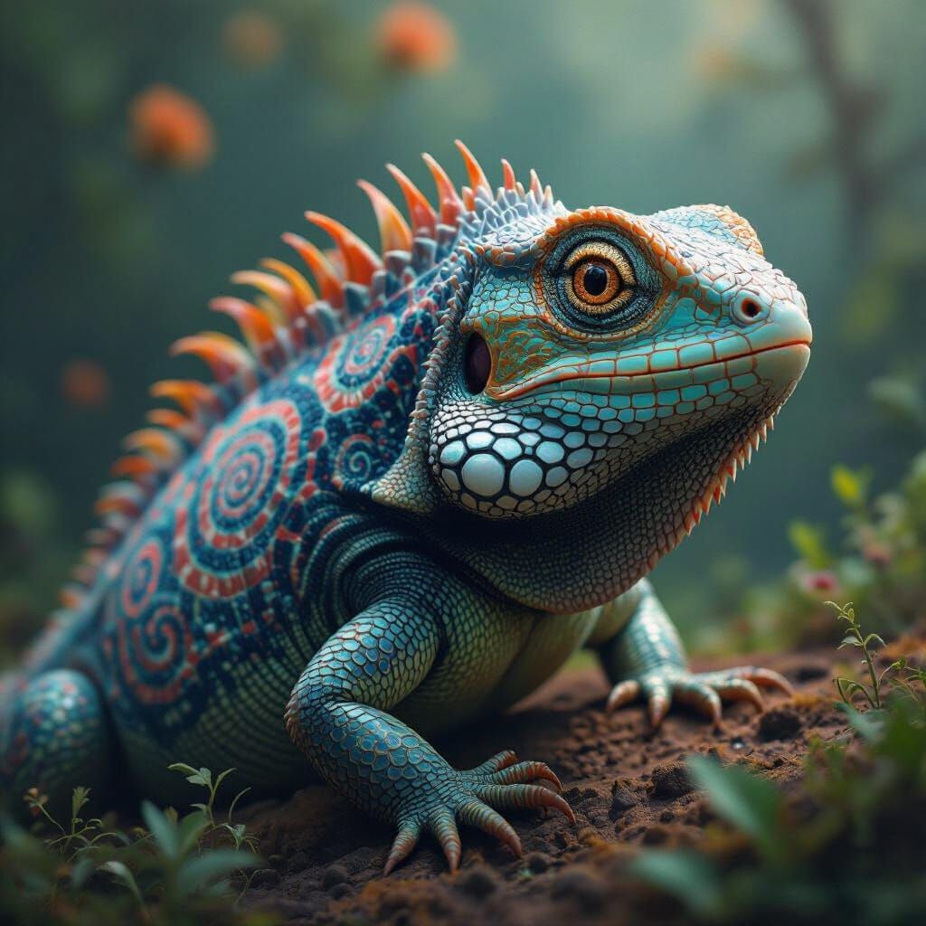 Ammonite Lizard with Swirling Fossil Markings