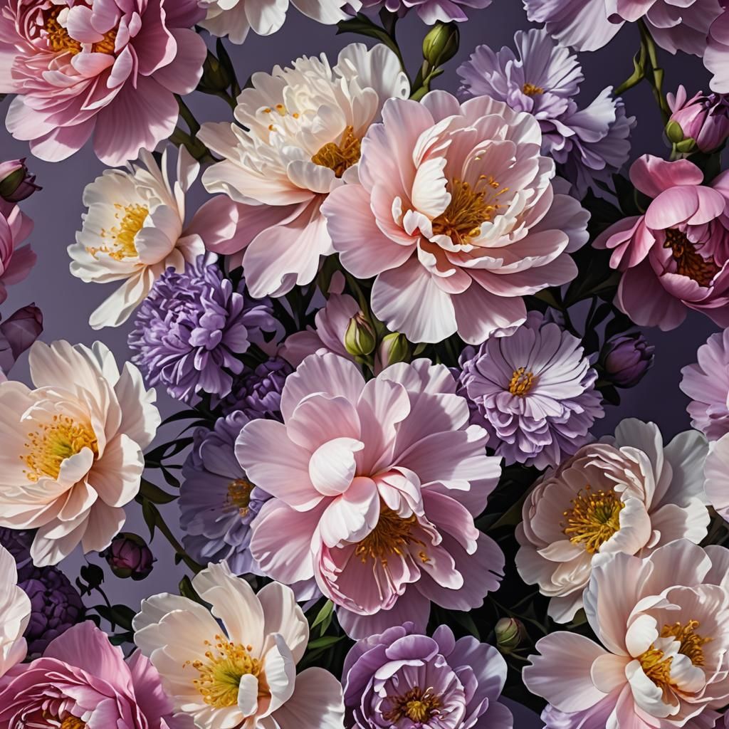 Vibrant Floral Bouquet in Hyper-Realistic Splash Art