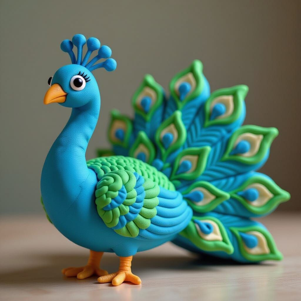 Play Dough Peacock Sculpture in Blue and Green