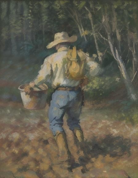 Sower in Impasto Style Oil Painting