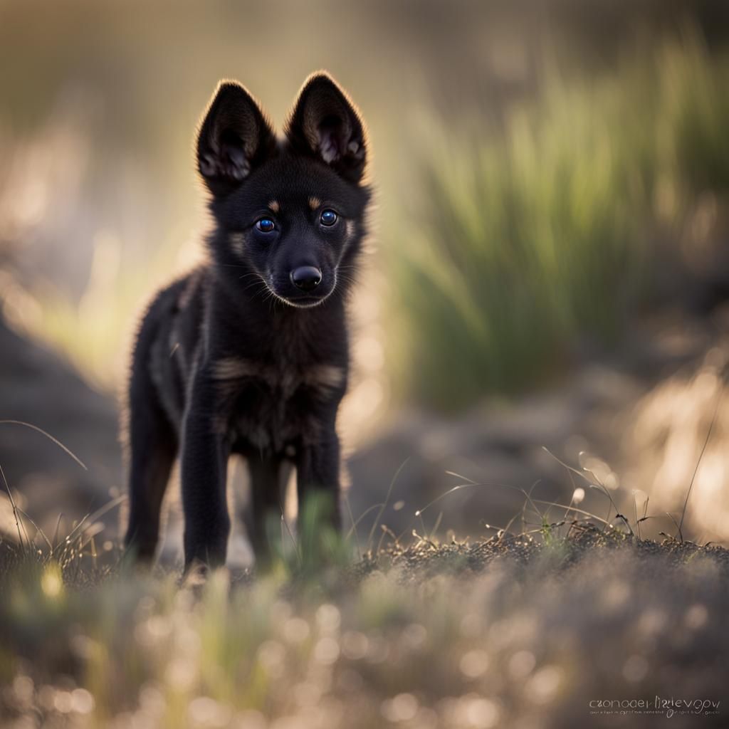 Black Coyote Pup in Natural Light Photography