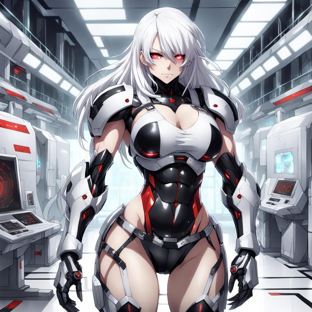 Anime Style Cyborg Girl in Futuristic Lab