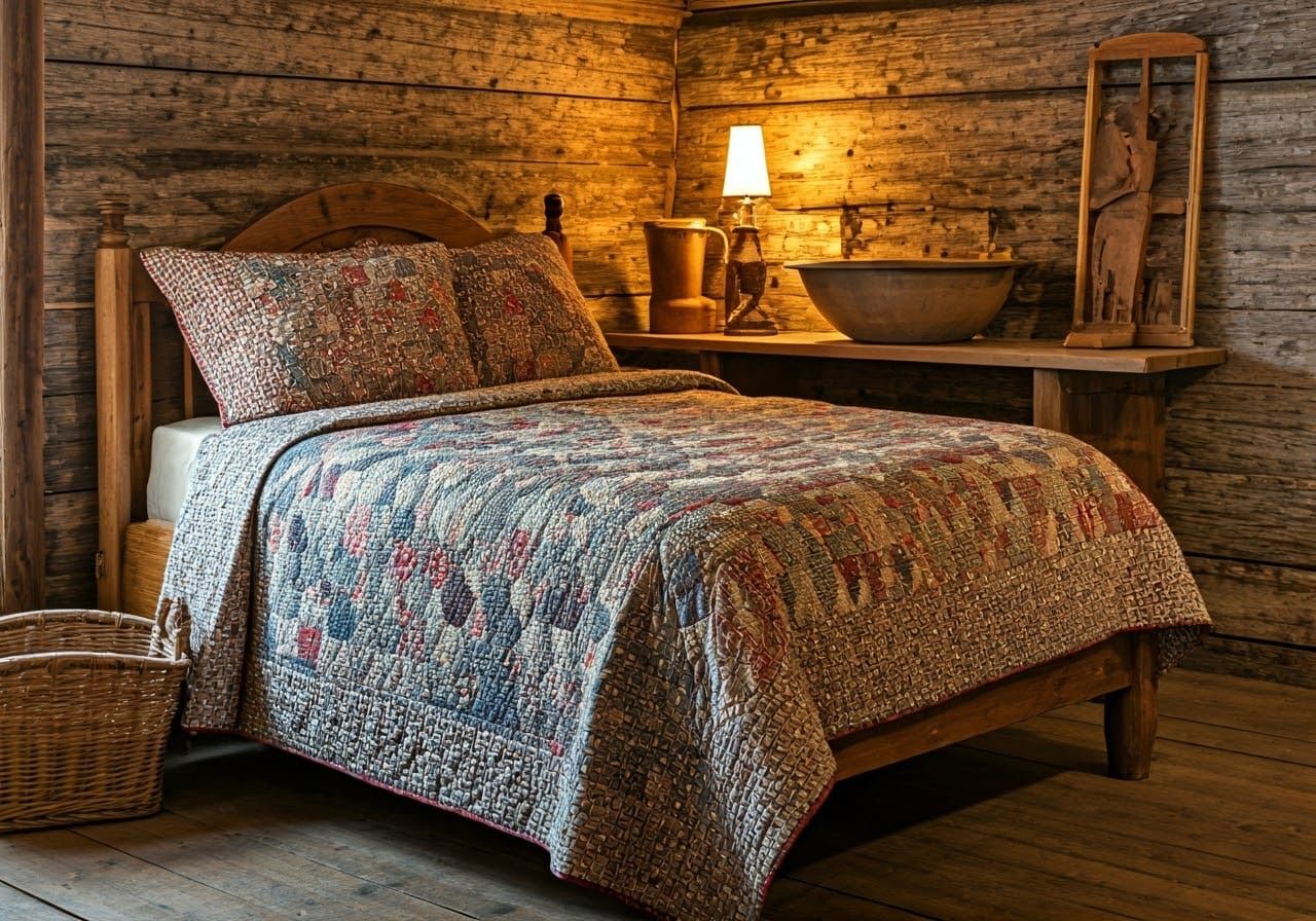 Folk Art Quilt in Cozy Log Cabin