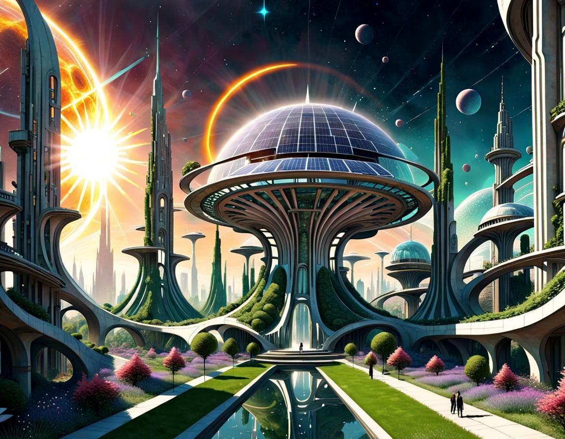 Futuristic Utopia: Celestial Gardens in Punk Style