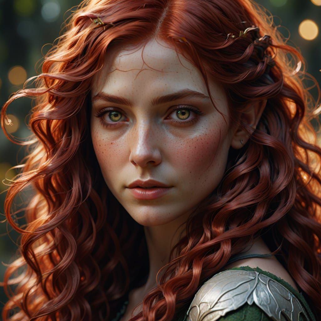 A beautiful red-haired elf woman.