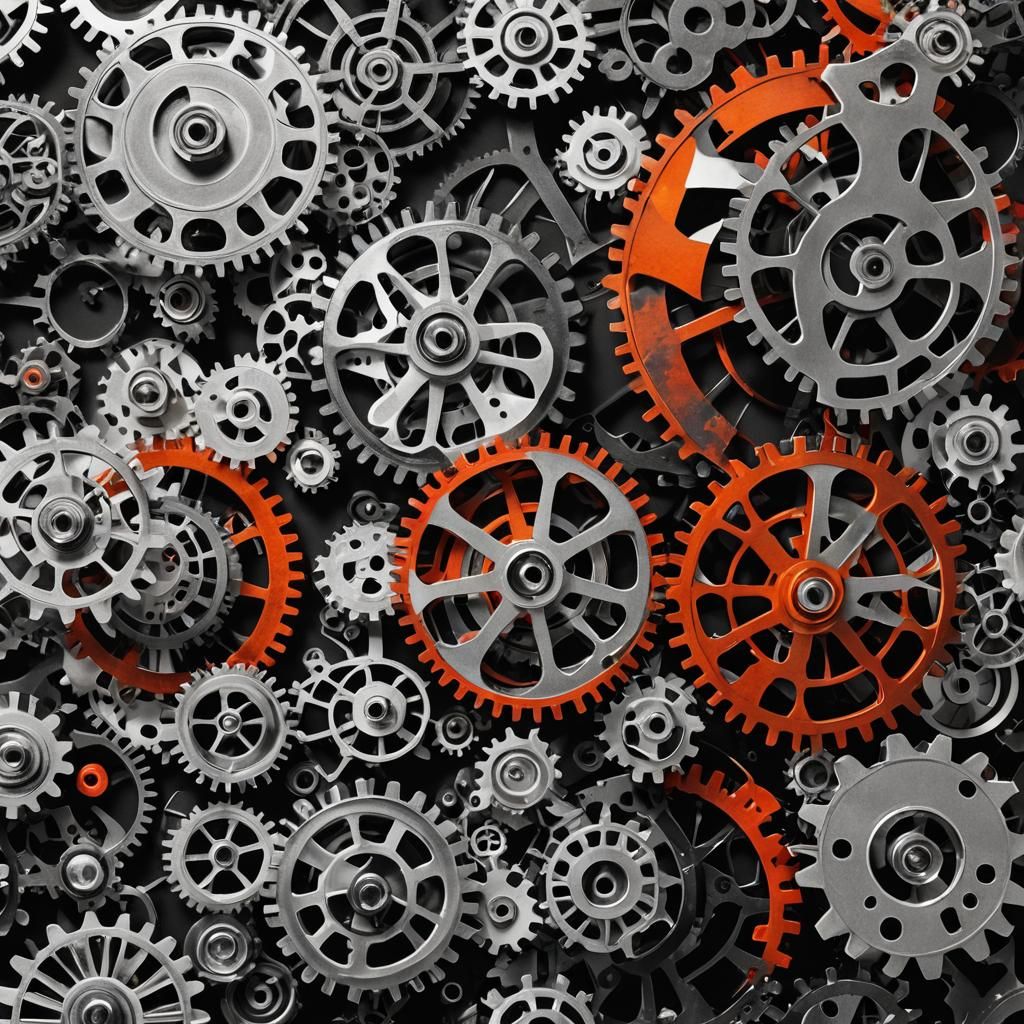 Surrealist Photogram of Gears and Petals
