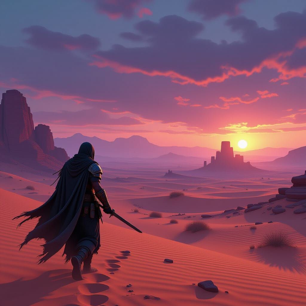 Nomad Warrior in Desert Ruins