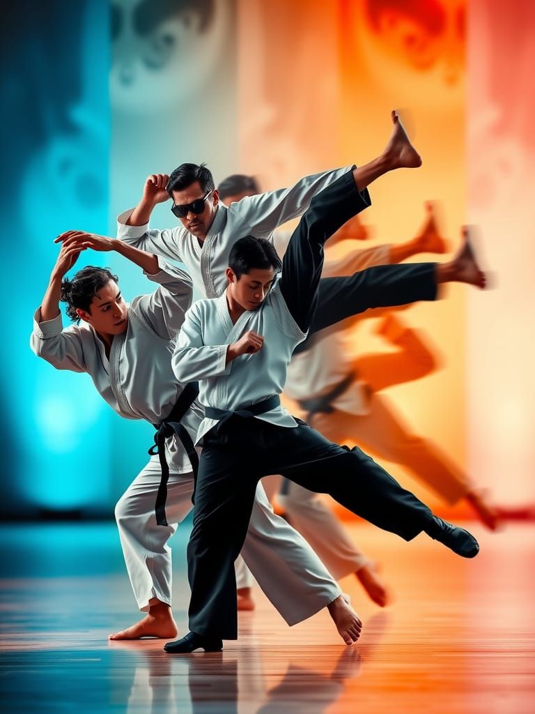 Karate Capoeira Fusion in Dynamic Multiple Exposure