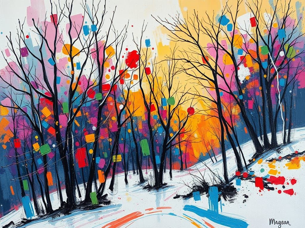 Abstract Winter Scene in Expressionist Style