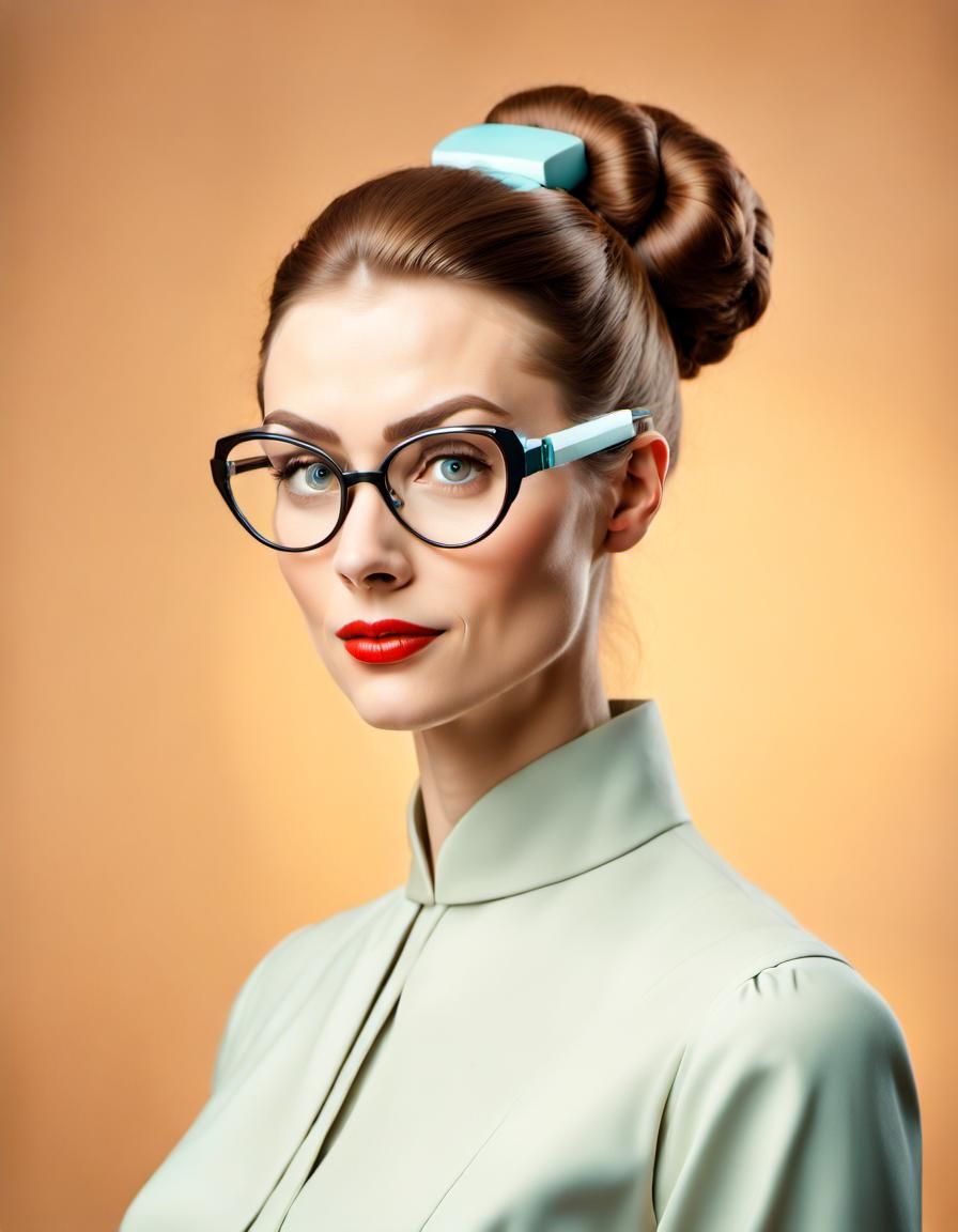 Nerdy Girl with 1960s Hairstyle Portrait