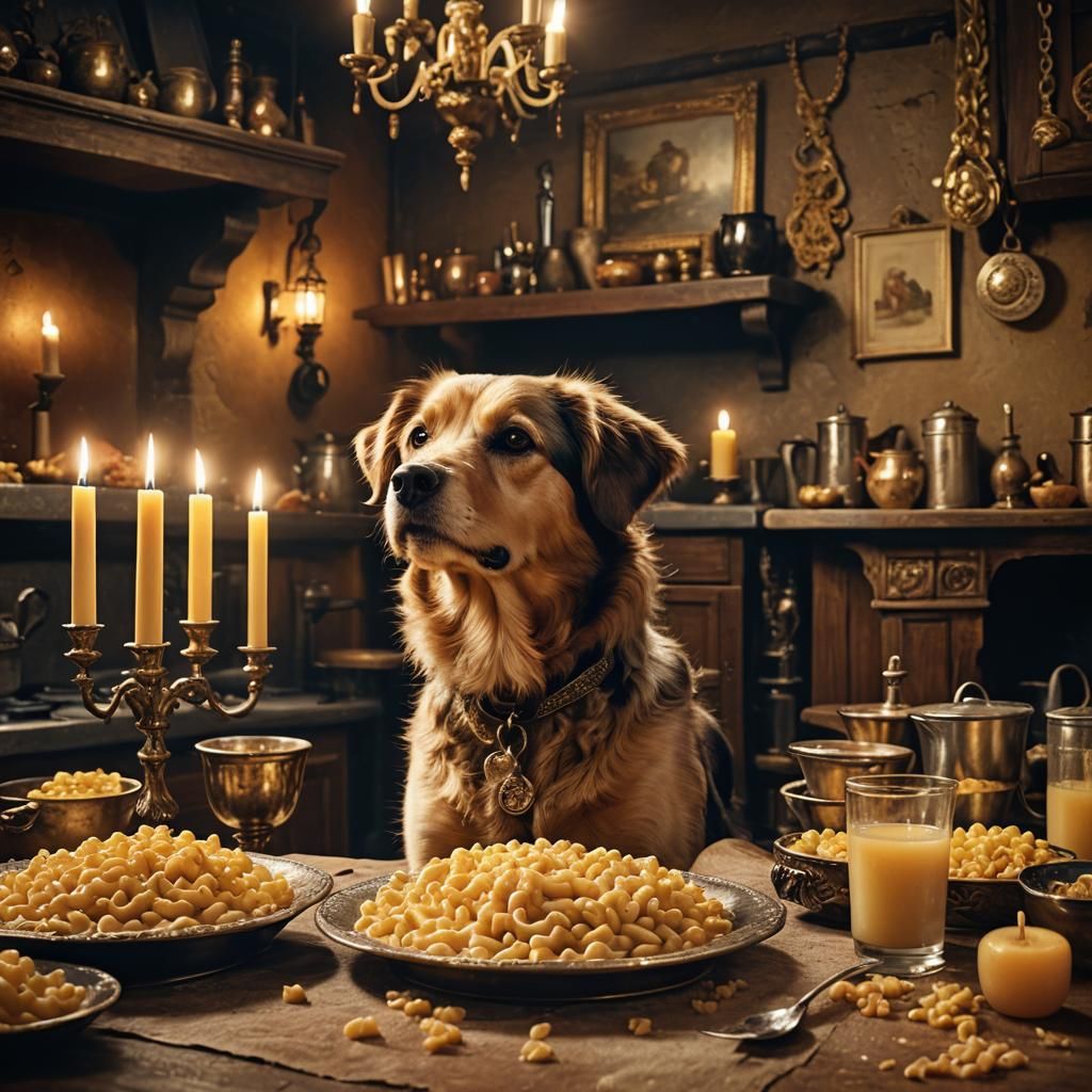 Dog's Delight: Mac and Cheese in Chiaroscuro Style