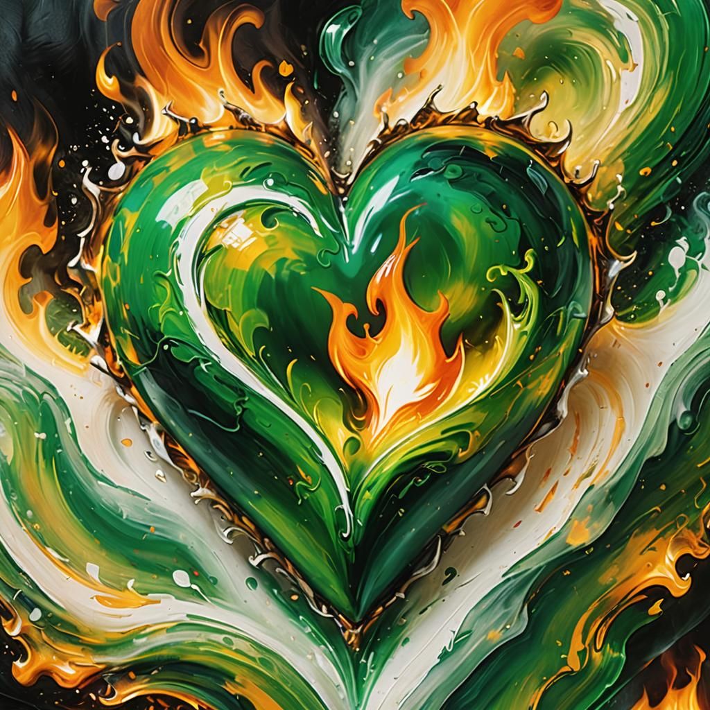 Flaming Heart Concept Art in Oil Painting Style