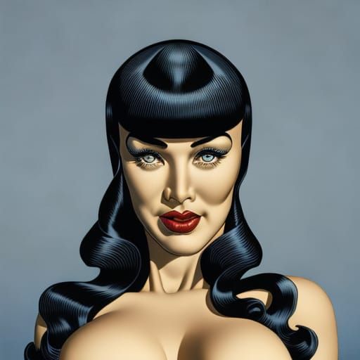 Bettie Page Octopus Hair, Comic Art Portrait