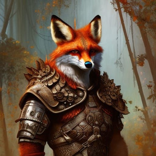 Armored Fox Warrior in Jungle, Digital Art
