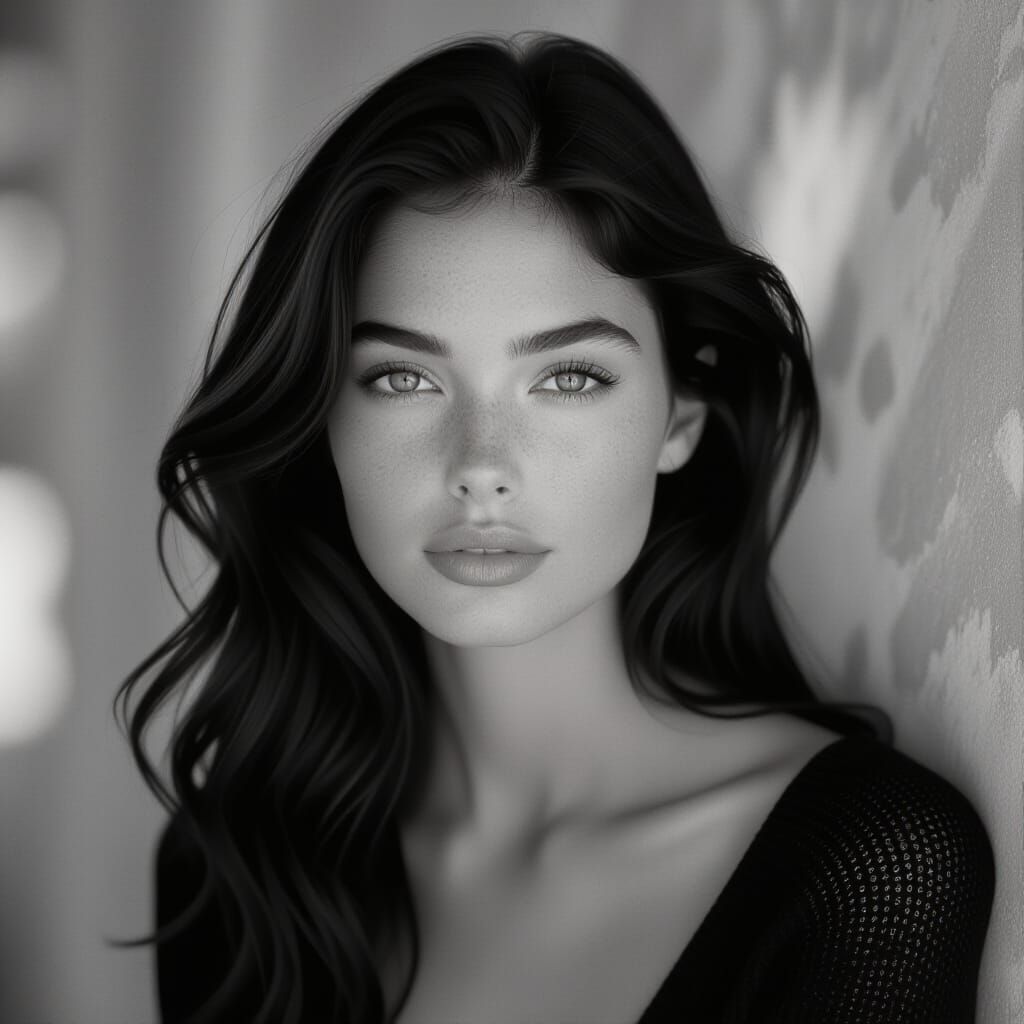 Elegant Woman Portrait in Vintage Black and White Film Style