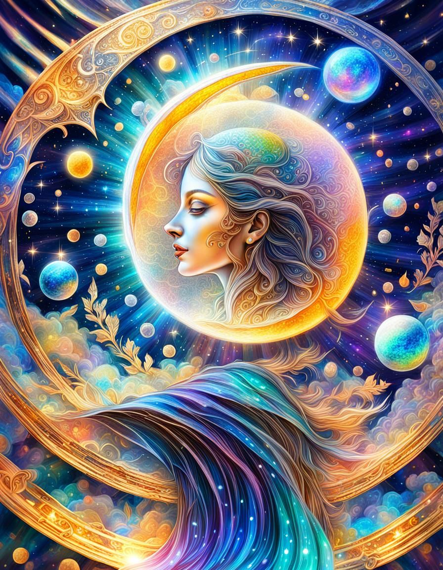 Transparent Moon Reveals Cosmic Mysteries: Astral Illustrati...