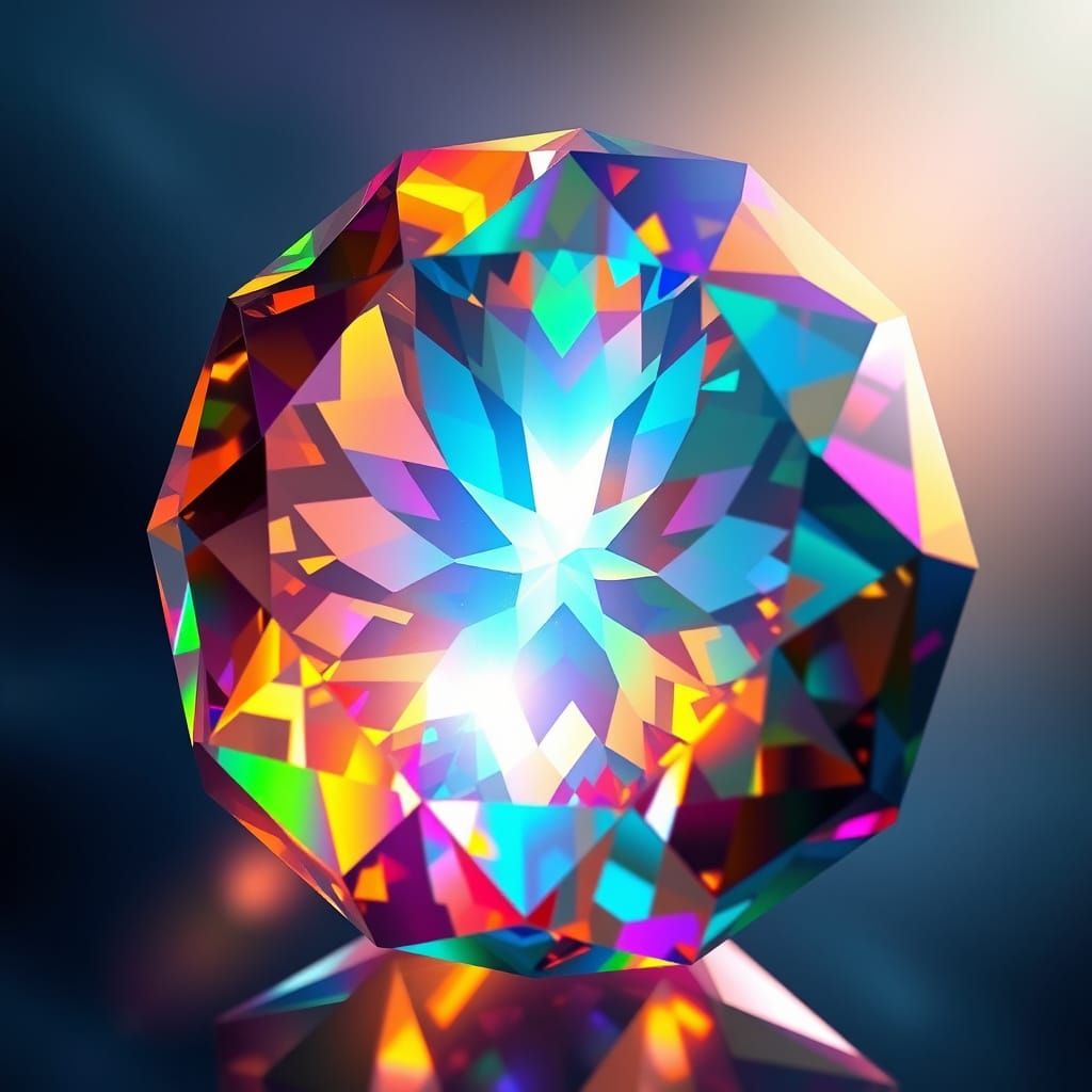 Luminous Gemstone with Prismatic Colors and Inner Glow