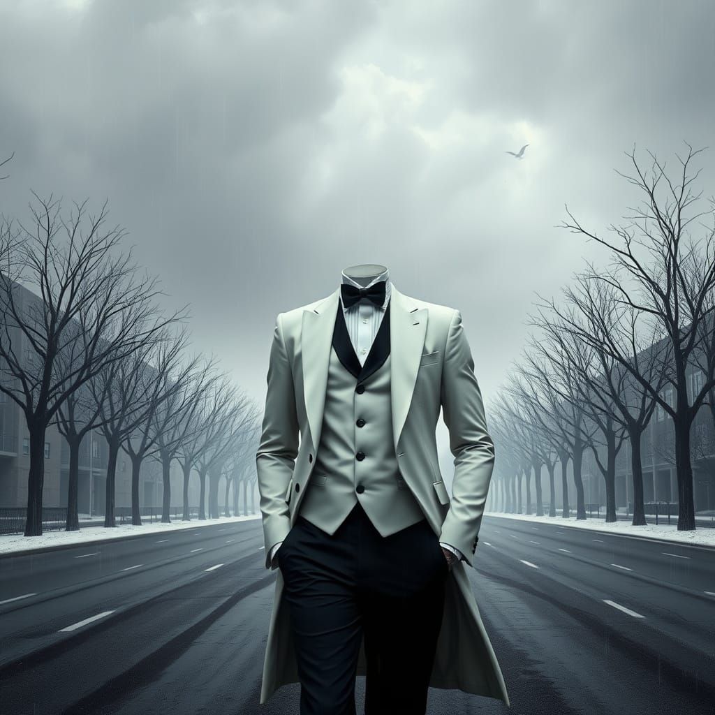 Elegant Stranger Walks City Streets in Winter Solitude
