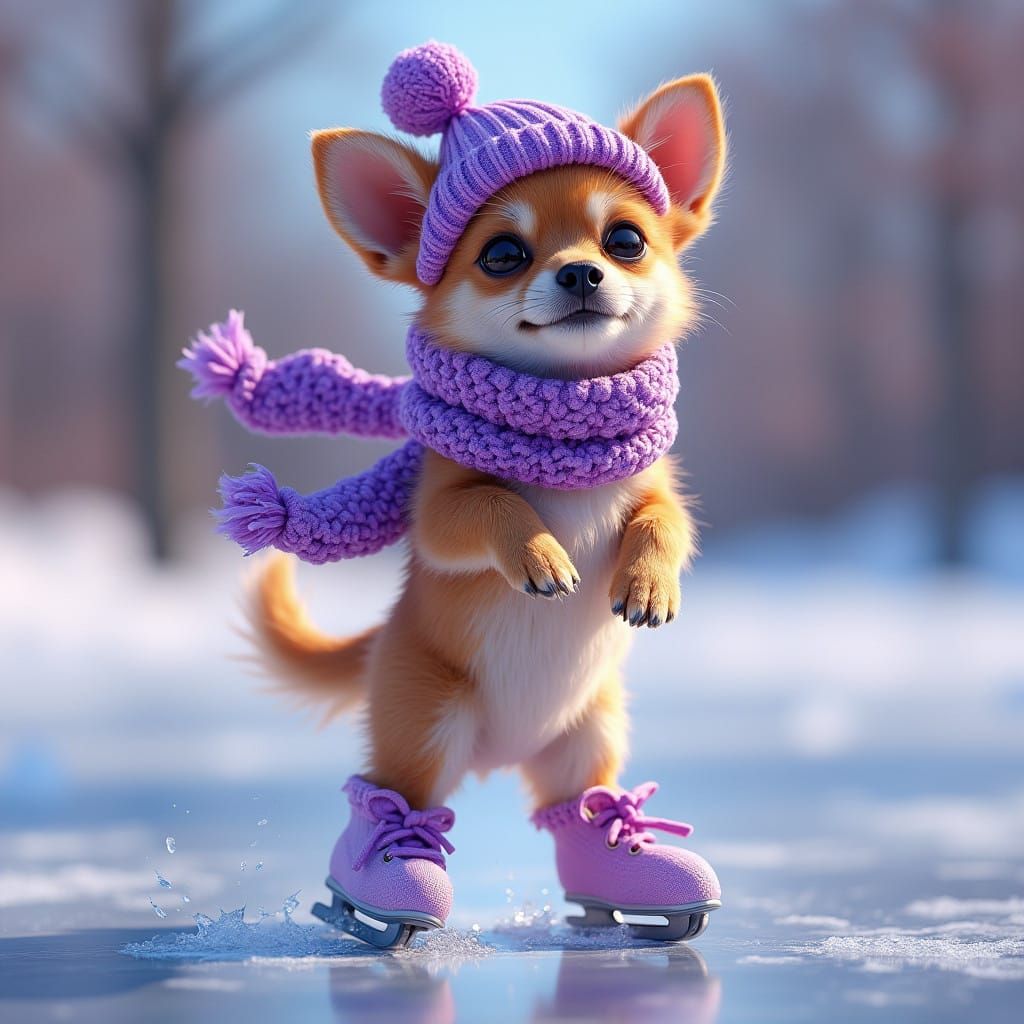 A Beautiful Chihuahua Ice Skating