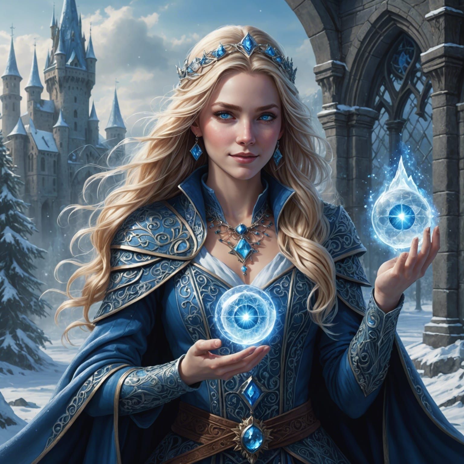 Young Sorceress Preparing a Spell in Winter