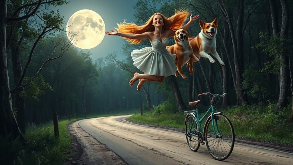 Svetlana's Magical Flight with Dogs in Enchanted Forest