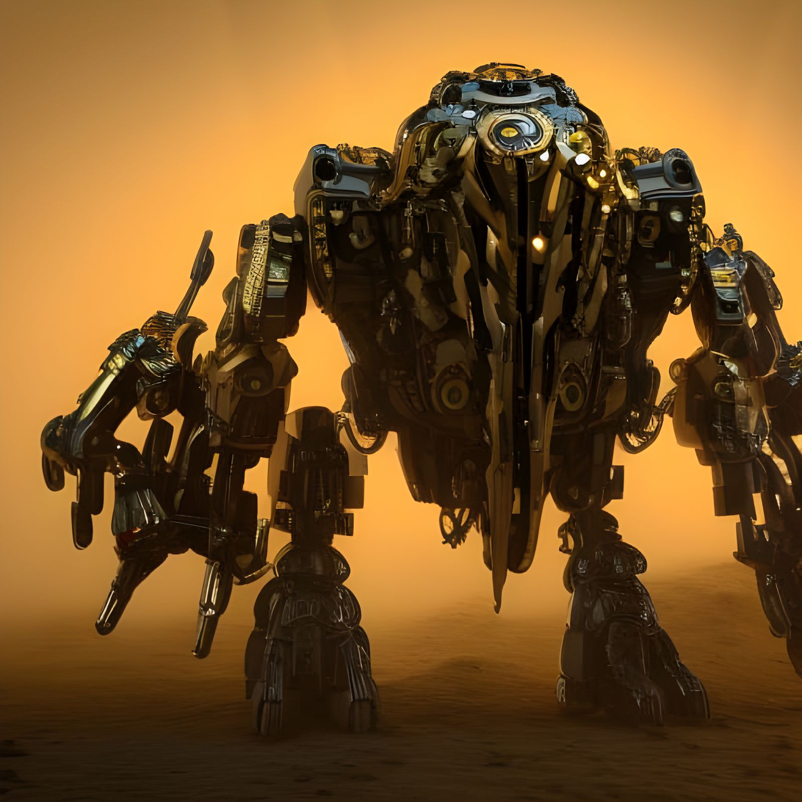 Futuristic Gold and Wood Robotic Chest Monster