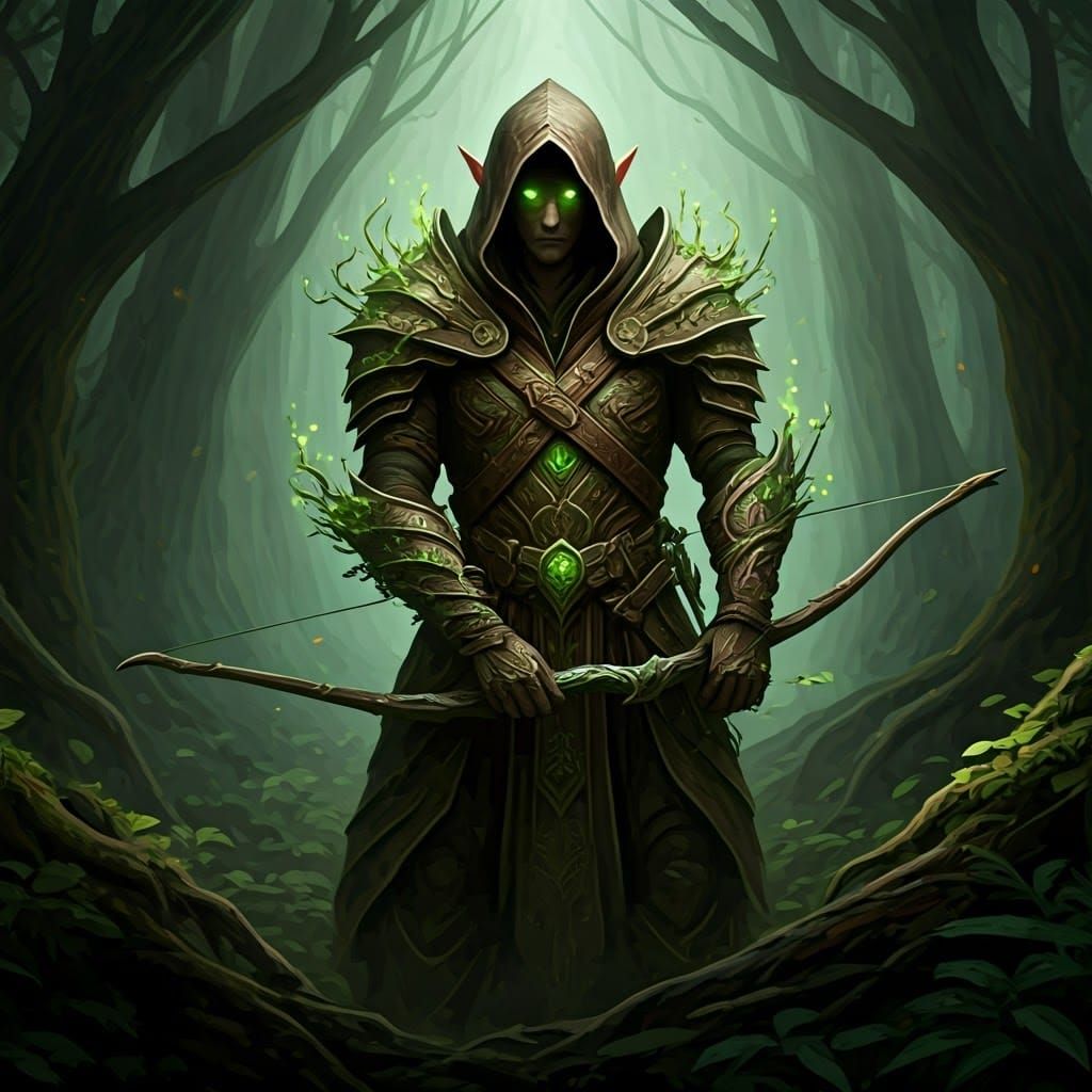 Mysterious Elven Ranger in Enchanted Forest