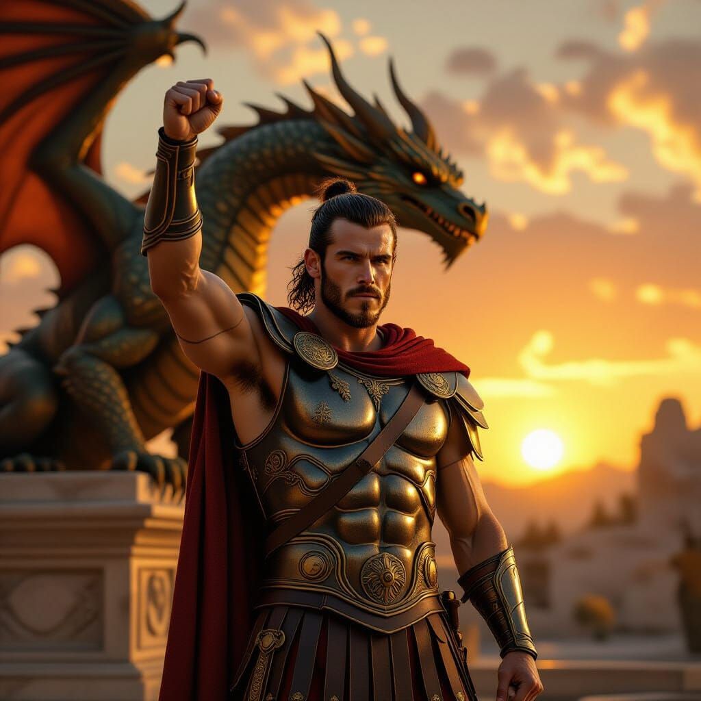 Gareth Bale as Gladiator with Dragon in Photorealistic Style