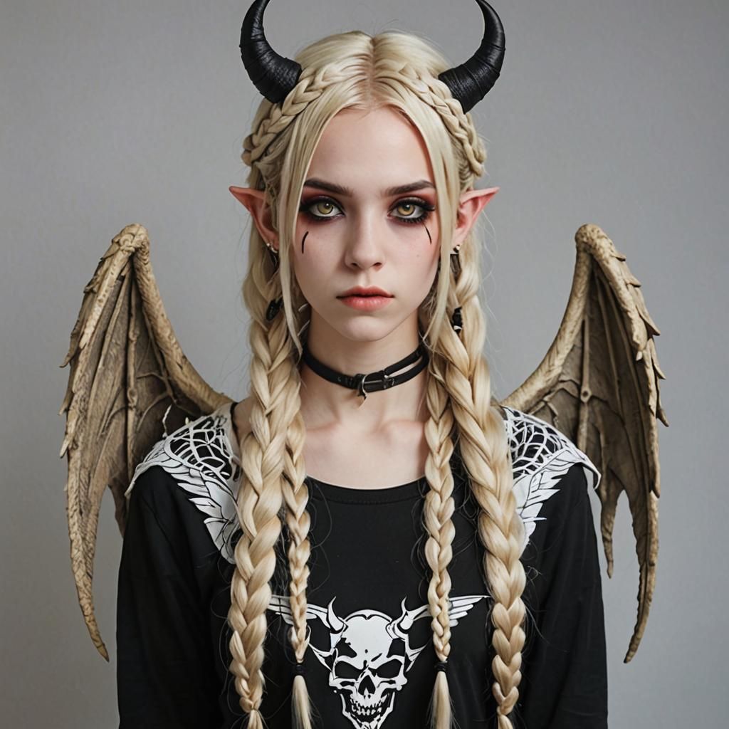 Monochrome Emo Punk Demon with Blonde Braids