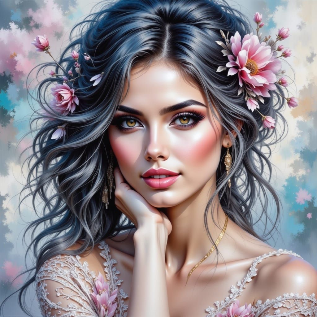 Refined Femme Fatale in Acrylic Painting Style