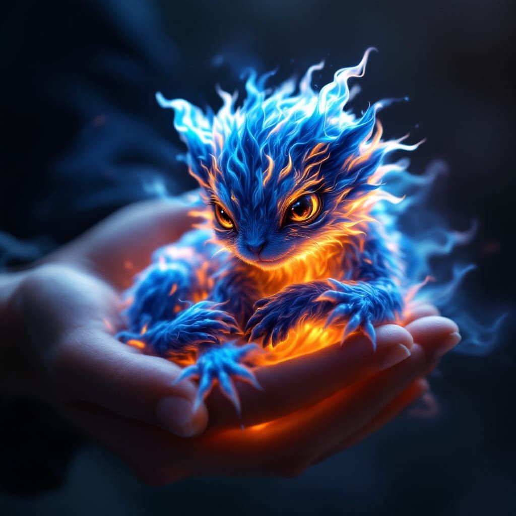 Adorable Flame Griffon Creature in Fantastical Digital Paint...