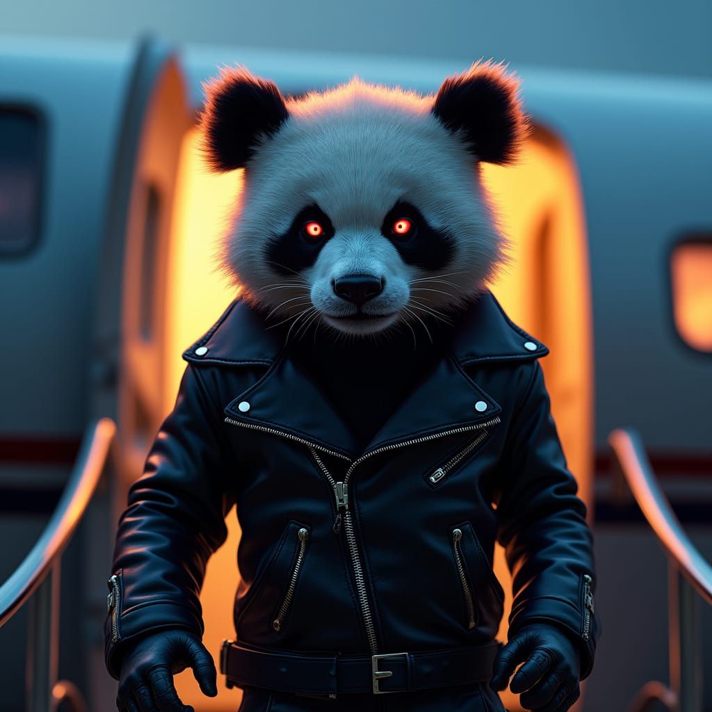 Hyperrealistic Panda in Luxurious Jet, Inspired by Splash Ar...