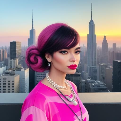 Pop Art Portrait of City Woman in Yellow Dress