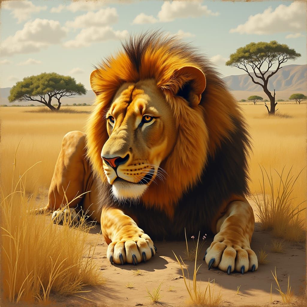 Majestic Lion Hunting on the Savannah