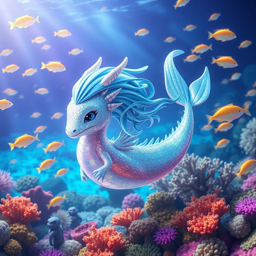 Shimmering Mermaid Dragon in Vibrant Coral Reef