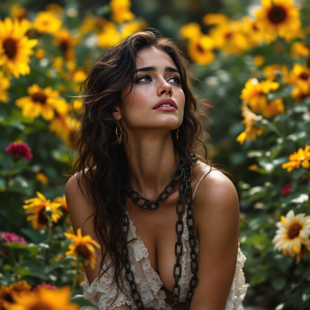 A Lady in Chains Sobs in a Lush Garden