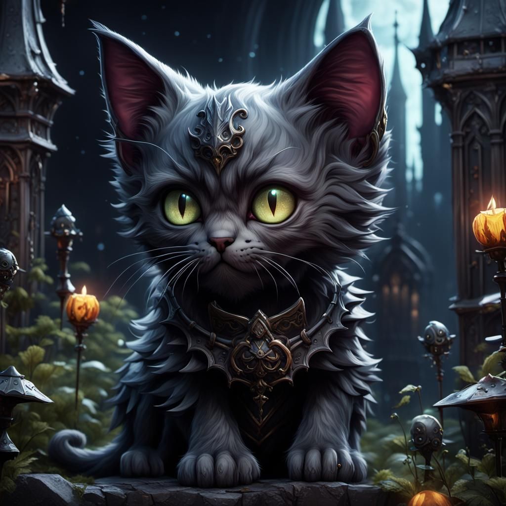 Gothic Kitten Fantasy Concept Art