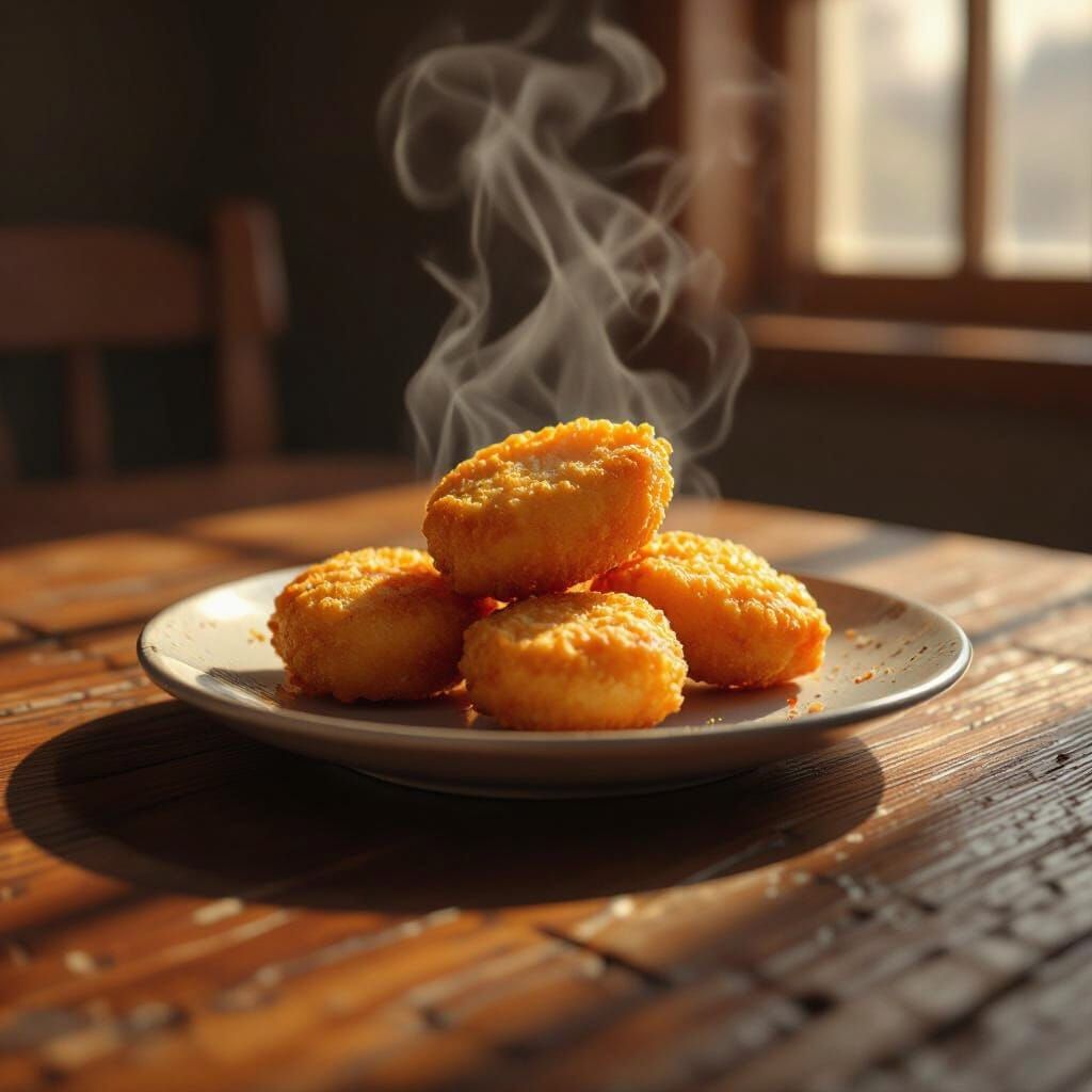 Crispy Golden Chicken Nugget on Wooden Table