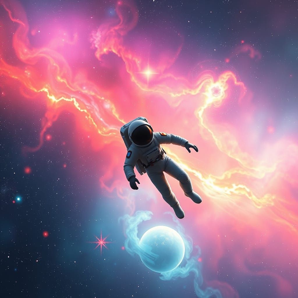 Cosmic Astronaut in a Dreamy, Glowing Galaxy
