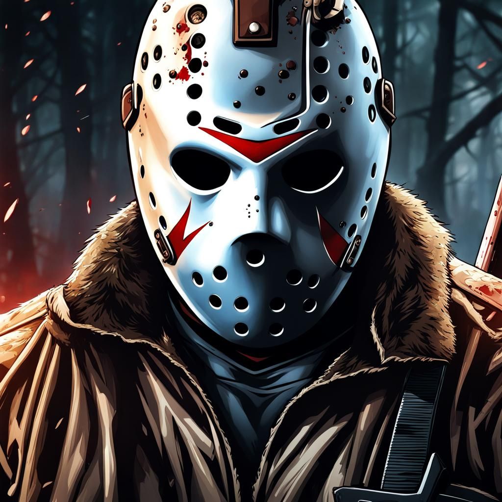 Hyperrealistic Jason Voorhees in Anime Style