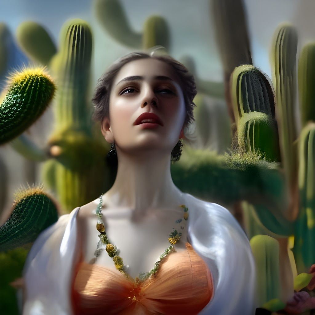 Beautiful Woman in Cactus Garden, Photorealistic Render