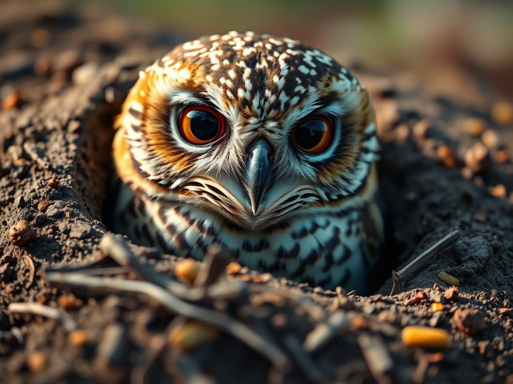 Hyper-Realistic Burrowing Owl Close Up