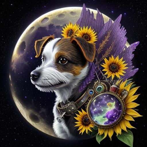 Jack Russell Terrier Under Aurora Borealis With Gems