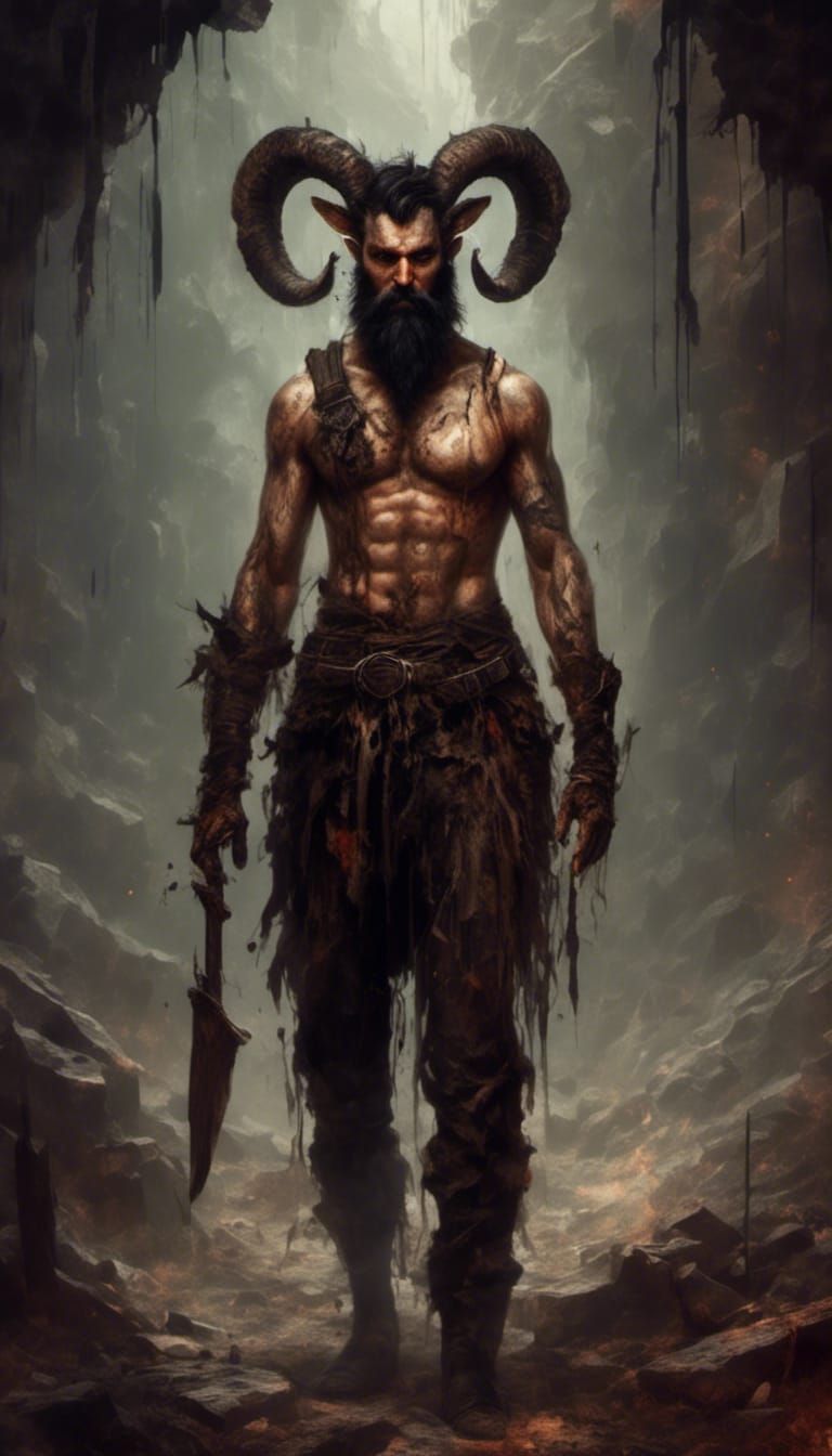 Macabre D&D Satyr Innkeeper with Leather Armor